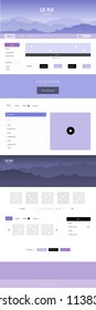 Light Pink, Blue vector style guide with mountains. Beautiful ui ux kit with colorful mountains in its header. This sample is for your tourist website.