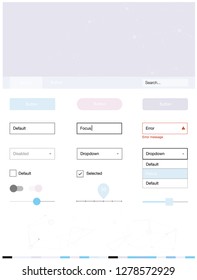 Light Pink, Blue vector style guide with triangles, circles. Colorful ui/ux kit with triangles, circles in header. This sample is for your landing page.