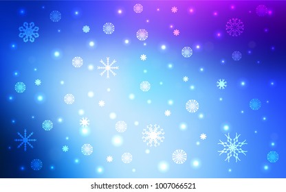 Light Pink, Blue vector template with ice snowflakes. Shining colored illustration with snow in christmas style. The pattern can be used for new year ad, booklets.