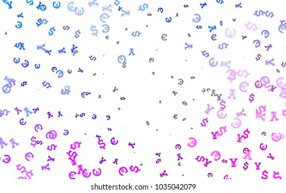 Light Pink, Blue vector template with Euro, Dollar, Yen. Blurred design in with symbols of EUR, USD, JPY. Smart design for your business advert of economic, wealth.