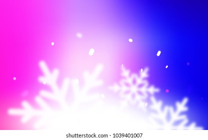 Light Pink, Blue vector template with ice snowflakes. Decorative shining illustration with snow on abstract template. The pattern can be used for new year leaflets.
