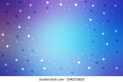 Light Pink, Blue vector template with sky stars. Shining colored illustration with stars. Best design for your ad, poster, banner.
