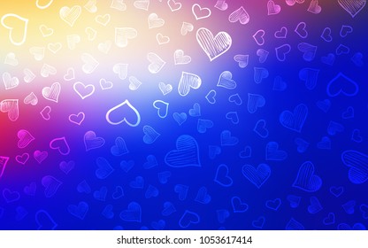 Light Pink, Blue vector template with doodle hearts. Glitter abstract illustration with colorful hearts in romantic style. Beautiful design for your business advert of anniversary.