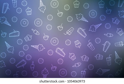 Light Pink, Blue vector template with sweet snacks. Decorative shining illustration with sweets on abstract template. Pattern for menu of cafes and restaurants.