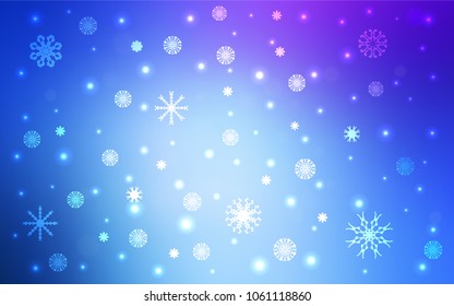 Light Pink, Blue vector template with ice snowflakes. Shining colored illustration with snow in christmas style. The pattern can be used for new year ad, booklets.