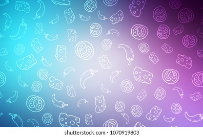 Light Pink, Blue vector template with organic meal. Fast Food on blurred abstract background with colorful gradient. Template for meal cooking in kitchen.