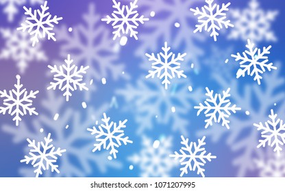 Light Pink, Blue vector template with ice snowflakes. Glitter abstract illustration with crystals of ice. The pattern can be used for new year leaflets.