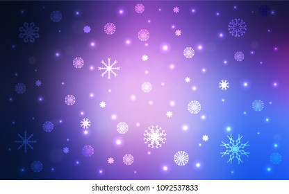 Light Pink, Blue vector template with ice snowflakes. Glitter abstract illustration with crystals of ice. The template can be used as a new year background.