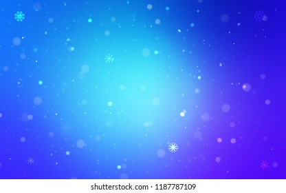 Light Pink, Blue vector template with ice snowflakes. Blurred decorative design in xmas style with snow. New year design for your ad, poster, banner.