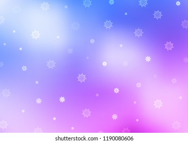 Light Pink, Blue vector template with ice snowflakes. Blurred decorative design in xmas style with snow. The pattern can be used for new year ad, booklets.