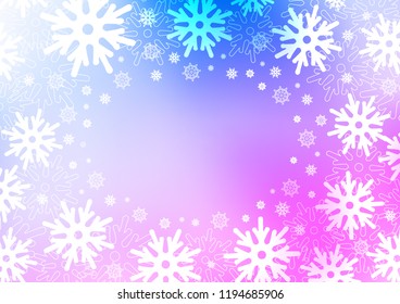 Light Pink, Blue vector template with ice snowflakes. Snow on blurred abstract background with gradient. The template can be used as a new year background.