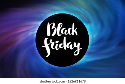 Light Pink, Blue vector template with a black hole, space. Decorative design in space style with a black hole. Backdrop for Black Friday promotions.