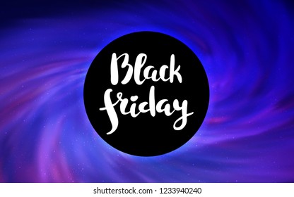 Light Pink, Blue vector template with a black hole, space. Gradient colorful illustration with a black hole, stars. Backdrop for Black Friday promotions.