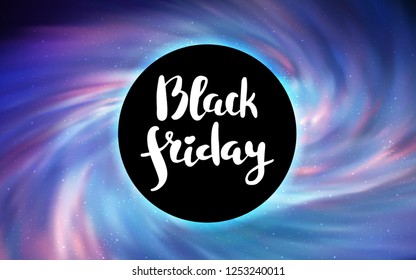 Light Pink, Blue vector template with a black hole, space. Decorative design in space style with a black hole. Black Friday design for ads, commercials.