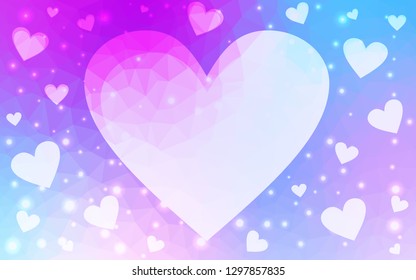 Light Pink, Blue vector  template with doodle hearts. Decorative shining illustration with hearts on abstract template. Pattern for carnival, festival romantic leaflets.