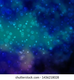 Light Pink, Blue vector template with circles, stars. Colorful disks, stars on simple gradient background. Design for textile, fabric, wallpapers.
