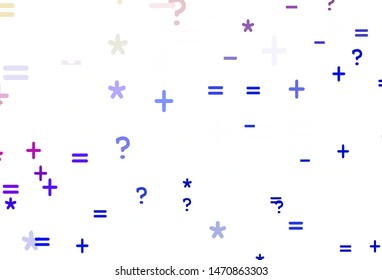 Light Pink, Blue vector template with math simbols. Blurred design in simple style with collection of numerals. Template for landing page of typography.
