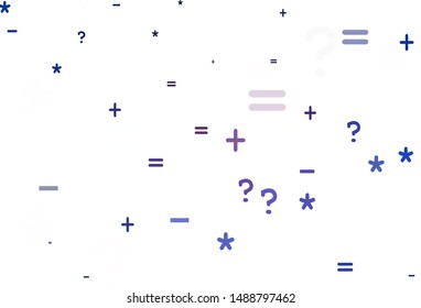 Light Pink, Blue vector template with math simbols. Blurred design in simple style with collection of numerals. Pattern for posters, banners of math books.