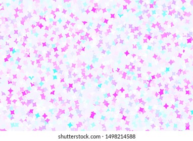 Light Pink, Blue vector template with sky stars. Shining colored illustration with stars. Pattern for futuristic ad, booklets.