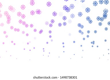 Light Pink, Blue vector template with ice snowflakes. Glitter abstract illustration with crystals of ice. Template for a new year background.