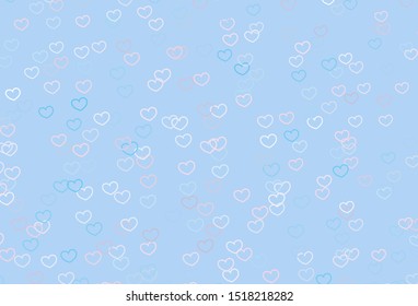 Light Pink, Blue vector template with doodle hearts. Decorative shining illustration with hearts on abstract template. Pattern for marriage gifts, congratulations.
