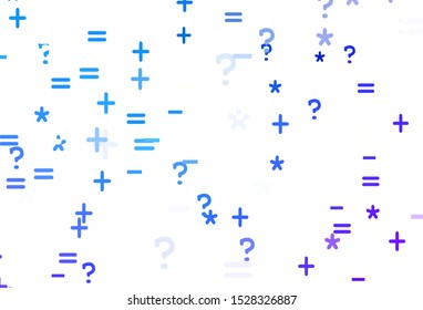 Light Pink, Blue vector template with math simbols. Modern geometrical illustration with numerals. Pattern for ad, booklets, leaflets of education.