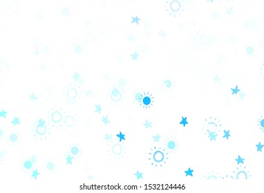 Light Pink, Blue vector template with doodle stars, suns. Shining illustration with stars, suns on abstract template. Smart design for your business advert.
