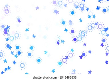 Light Pink, Blue vector template with doodle stars, suns. Shining illustration with stars, suns on abstract template. Pattern for futuristic ad, booklets.