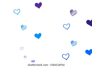 Light Pink, Blue vector template with doodle hearts. Blurred decorative design in doodle style with hearts. Design for ad, poster, banner of Valentine Day.