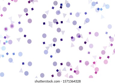 Light Pink, Blue vector template with crystals, circles, squares. Circles, lines, rhombus with colorful gradient. Best design for poster, banner.