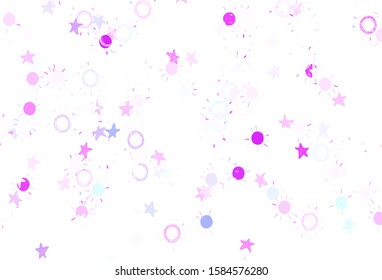 Light Pink, Blue vector template with doodle stars, suns. Shining colored illustration with stars, suns. Best design for your ad, poster, banner.