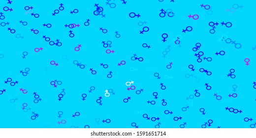 Light Pink, Blue vector template with businesswoman signs. Colorful feminism symbols with a gradient in modern style. Design for landing pages.