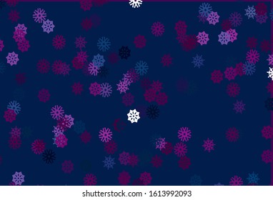 Light Pink, Blue vector template with ice snowflakes. Snow on blurred abstract background with gradient. The pattern can be used for new year leaflets.