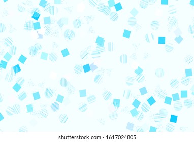 Light Pink, Blue vector template with crystals, circles, squares. Glitter abstract illustration with spheres, squares, lines. Template for wallpapers.