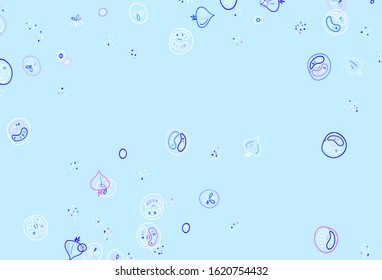 Light Pink, Blue vector template with organic meal. Colorful decorative design of snacks in doodle style. Doodle design for your business advert of cafes.