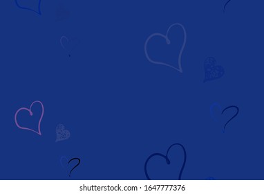 Light Pink, Blue vector template with doodle hearts. Decorative design with hearts in simple style . Pattern for marriage gifts, congratulations.