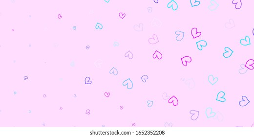 Light Pink, Blue vector template with doodle hearts. Decorative shining illustration with hearts on abstract template. Pattern for valentine's ad, booklets.