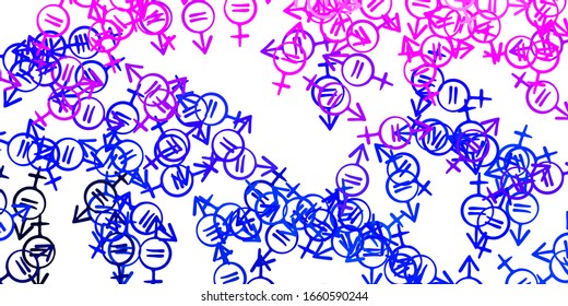 Light Pink, Blue vector template with businesswoman signs. Simple design in abstract style with women’s rights activism. Elegant design for wallpapers.