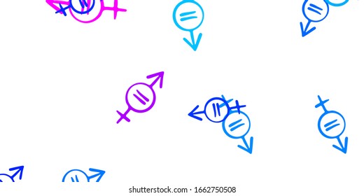 Light Pink, Blue vector template with businesswoman signs. Colorful feminism symbols with a gradient in modern style. Elegant design for wallpapers.