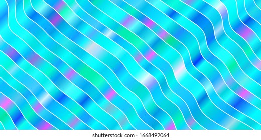 Plantilla vectorial azul rosa claro con líneas curvas. Ilustración abstracta colorida con curvas degradadas. Patrón para sitios web, páginas de inicio.