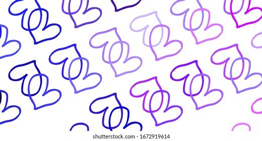 Light Pink, Blue vector template with doodle hearts. Blurred decorative design in doodle style with hearts. Template for Valentine's greeting postcards.