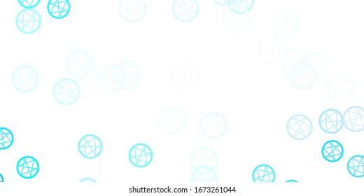Light Pink, Blue vector template with esoteric signs. Colorful mystic symbols with a gradient in ancient style. Simple design for occult depiction.