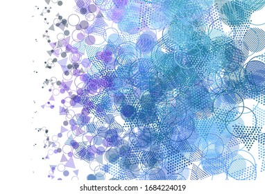 Light Pink, Blue vector template with crystals, circles. Glitter abstract illustration with spheres, triangular lines. Pattern for commercials.