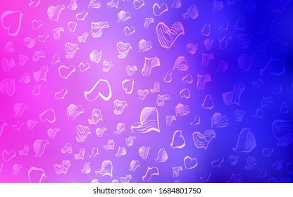 Hellrosa, Blaue Vektorillustration Vorlage mit doodle Herzen. Glitzerabstrakte Illustration mit bunten Herzen im romantischen Stil. Design für Werbung, Poster, Banner des Valentinstag.