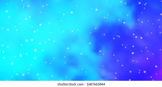 Planta vectorial azul rosa claro con estrellas de neón. Brillante ilustración colorida con estrellas pequeñas y grandes. Diseño para su promoción empresarial.