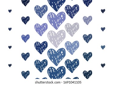 Planta vectorial azul rosa claro con corazones de doodle. Ilustración inteligente con corazones gradientes en estilo valentino. Patrón de anuncios de San Valentín, folletos.