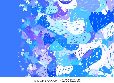 Hellrosa, Blaue Vektorillustration Vorlage mit doodle Herzen. Leuchtende Illustration mit Herzen auf abstrakter Vorlage. Muster für Werbespots, Broschüren.