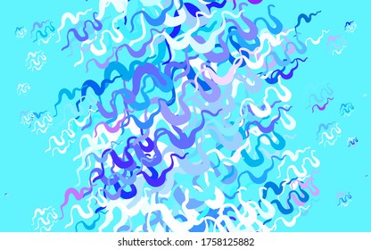 Plantilla vectorial azul rosa claro con líneas. Una brillante ilustración, que consiste en líneas curvas. Diseño de negocio para afiches, banners.