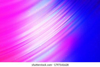 Plantilla vectorial azul rosa claro con estrellas espaciales. Ilustración abstracta brillante con estrellas cósmicas coloridas. Plantilla para fondos cósmicos.