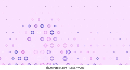 Light Pink, Blue vector template with esoteric signs. Colorful vintage illustration with gradient alchemy shapes. Best design halloween events.